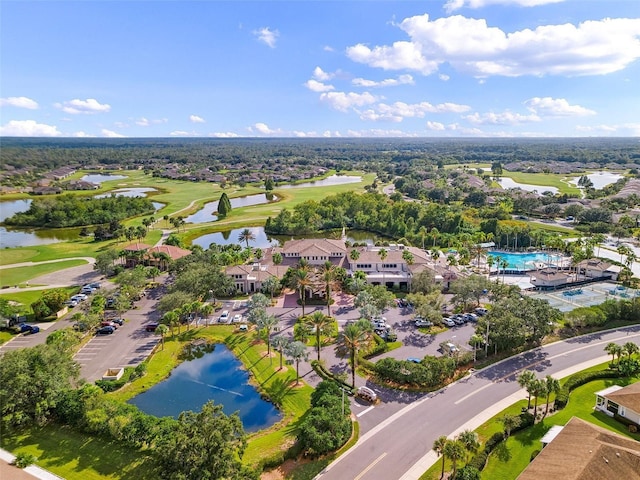 aerial view with a water view