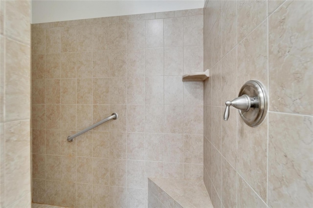 interior details featuring a tile shower