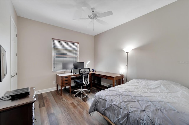 bedroom featuring ceiling fan and hardwood / wood-style flooring