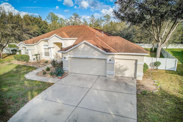 view of front of house featuring a garage and a front lawn