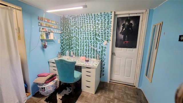 office area with light parquet floors