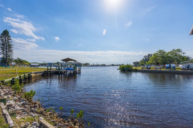 dock area featuring a water view