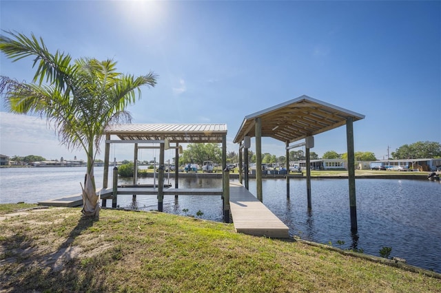 view of dock featuring a water view