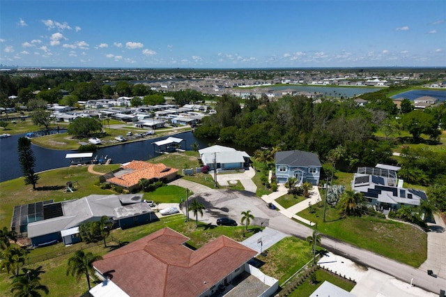 aerial view featuring a water view