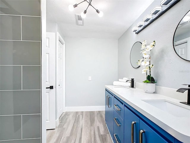 bathroom with wood-type flooring and vanity