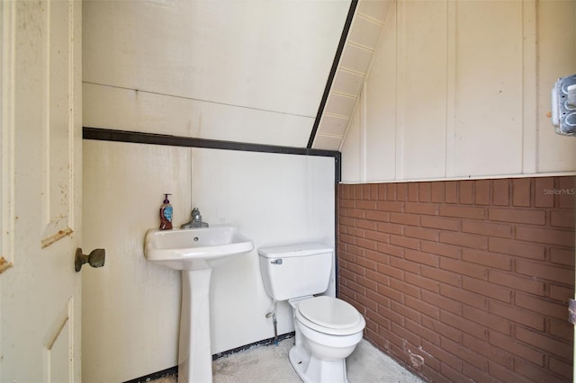 bathroom with toilet and vaulted ceiling