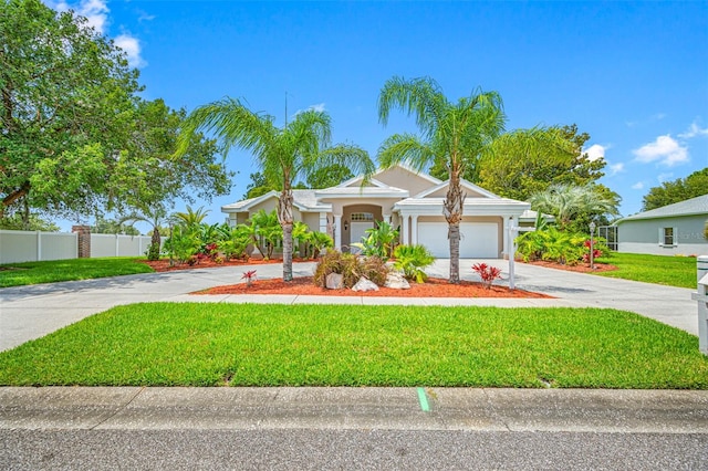 view of front of house with a garage and a front lawn