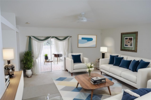 living room with ceiling fan