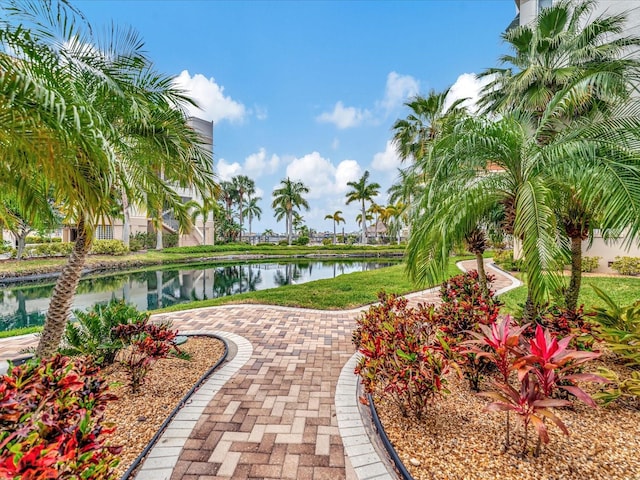 view of property's community with a water view