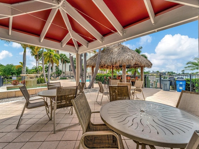 view of terrace with a gazebo