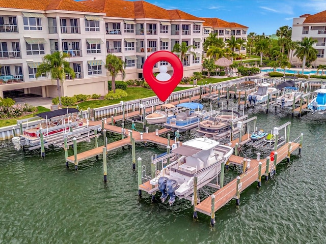 view of dock featuring a water view