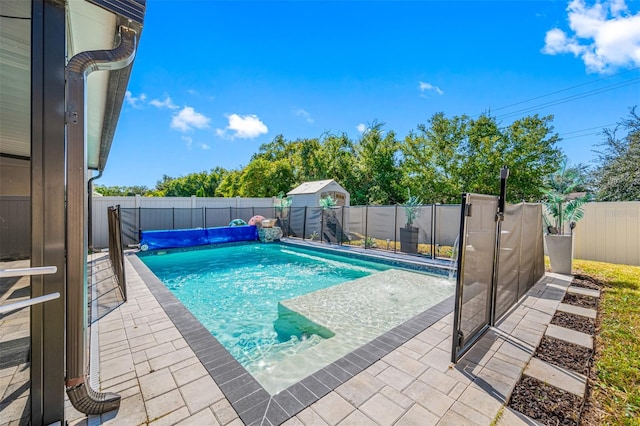 view of pool featuring a fenced in pool, a patio area, and a fenced backyard