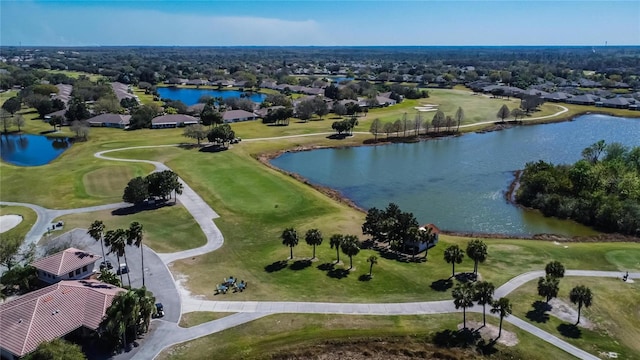 aerial view with a water view