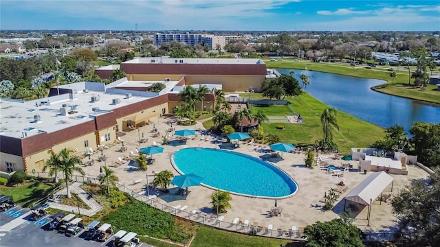 aerial view with a water view