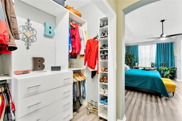 interior space featuring ceiling fan and light hardwood / wood-style floors