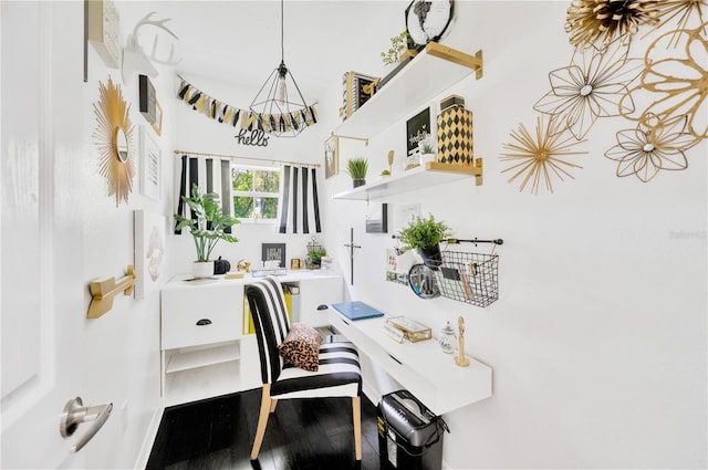 home office with wood-type flooring