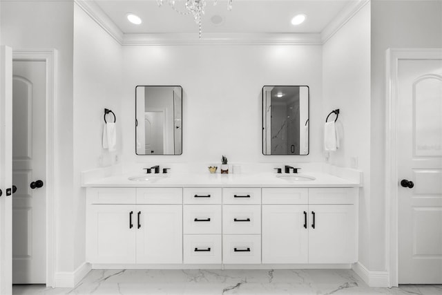 bathroom featuring vanity and crown molding