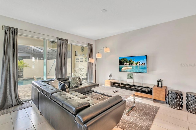 living room with light tile floors