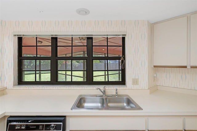 kitchen featuring a wealth of natural light, sink, and dishwashing machine