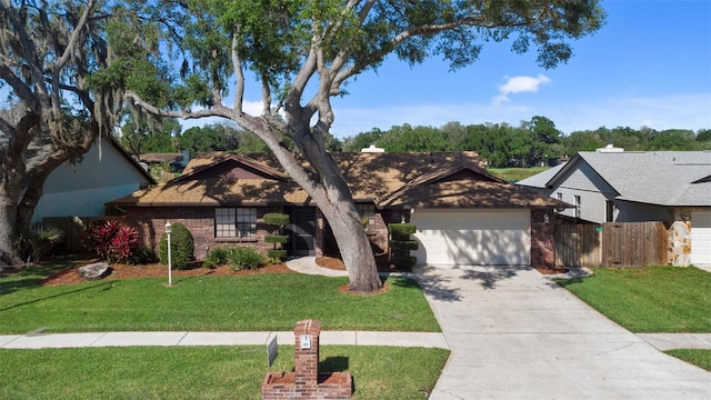 view of front of house featuring a front lawn and a garage