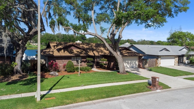 view of front of property with a front lawn and a garage