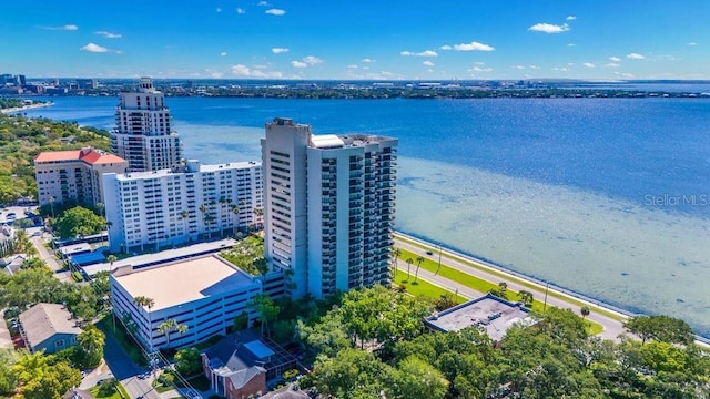 drone / aerial view featuring a water view