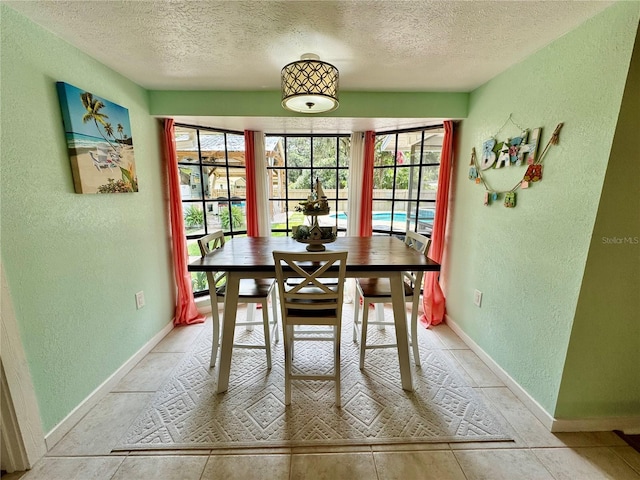 dining area with a textured ceiling