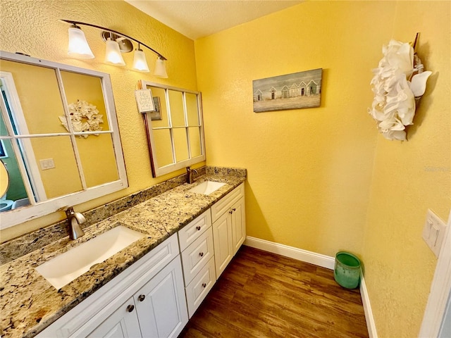 bathroom featuring hardwood / wood-style floors and vanity