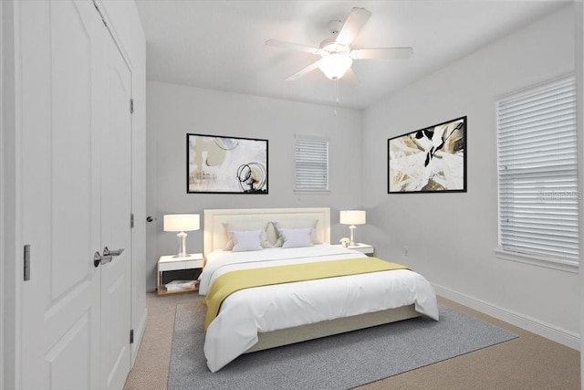 bedroom featuring carpet floors and ceiling fan