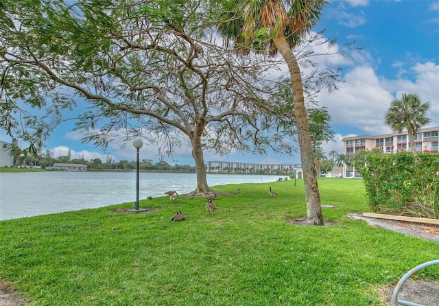 view of yard with a water view