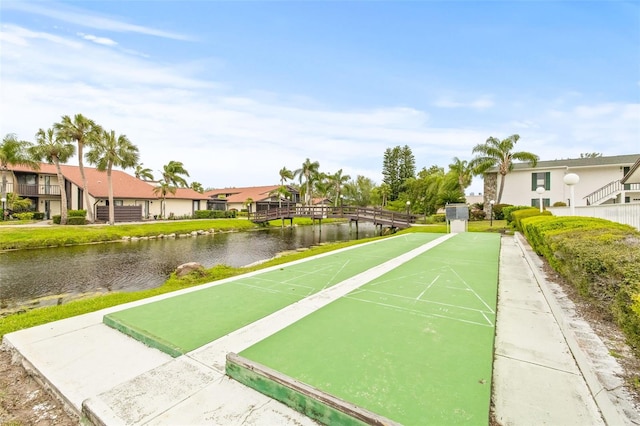 view of home's community with a water view