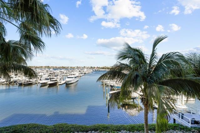 property view of water with a boat dock