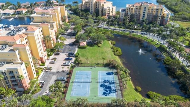 aerial view featuring a water view