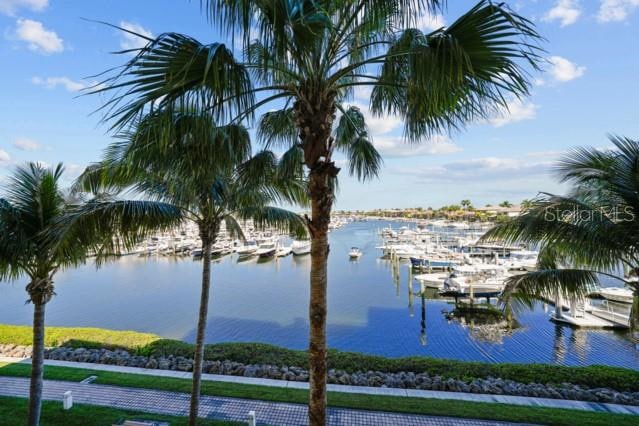 property view of water with a boat dock