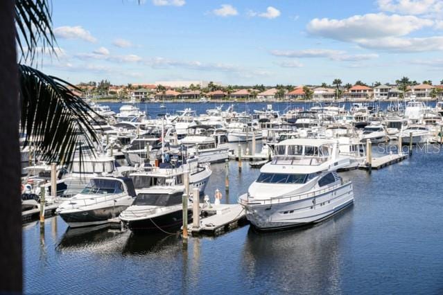 view of dock featuring a water view