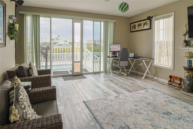 interior space with light hardwood / wood-style floors