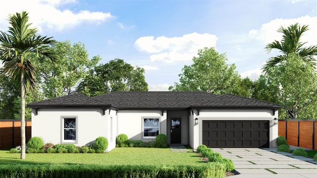 view of front of house with a garage and a front yard