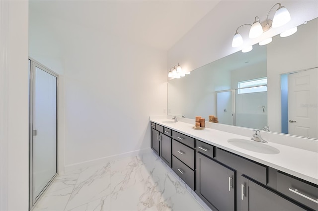 bathroom featuring vanity and walk in shower