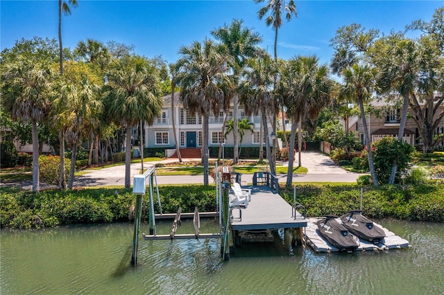 dock area with a water view