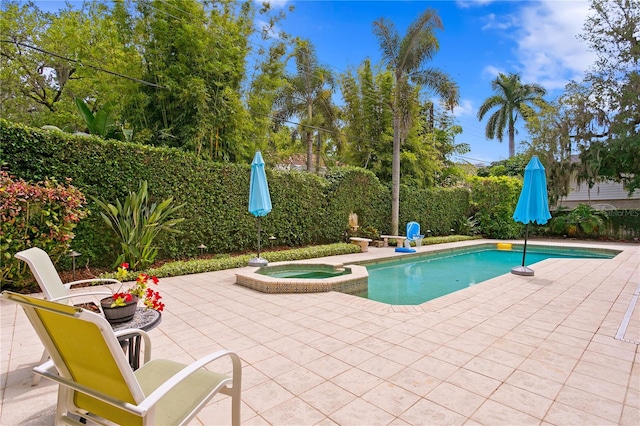 view of swimming pool with an in ground hot tub and a patio area