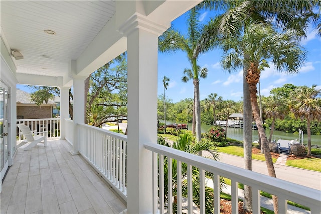 deck with a water view