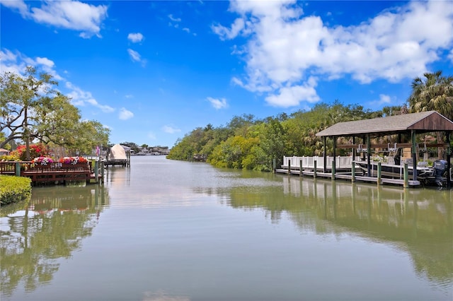 dock area featuring a water view