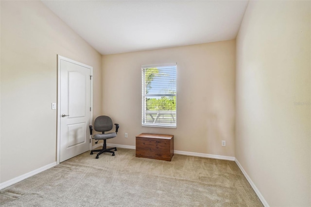 living area featuring light carpet