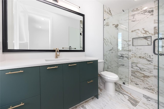 1308 E Columbus Dr Unit 2, Tampa, FL 33605 - bathroom with a marble finish shower, toilet, marble finish flooring, and vanity