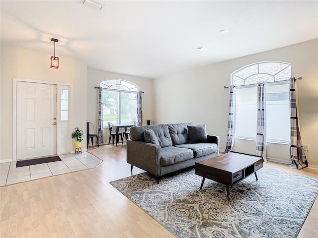 living room with light tile floors