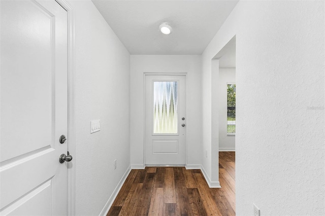 doorway to outside with dark hardwood / wood-style floors