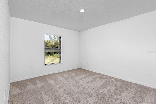 spare room featuring light colored carpet and a textured ceiling