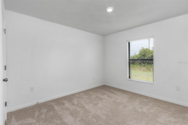 spare room with light colored carpet and a textured ceiling