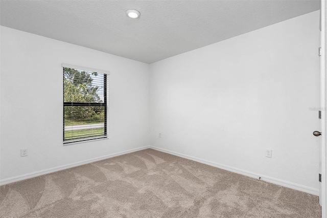 empty room featuring a textured ceiling and light carpet