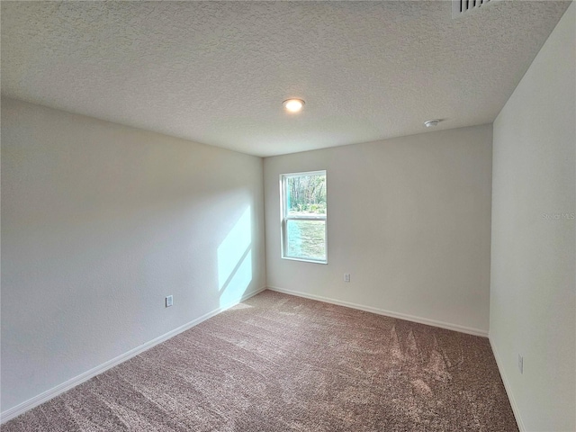 empty room featuring a textured ceiling and carpet floors